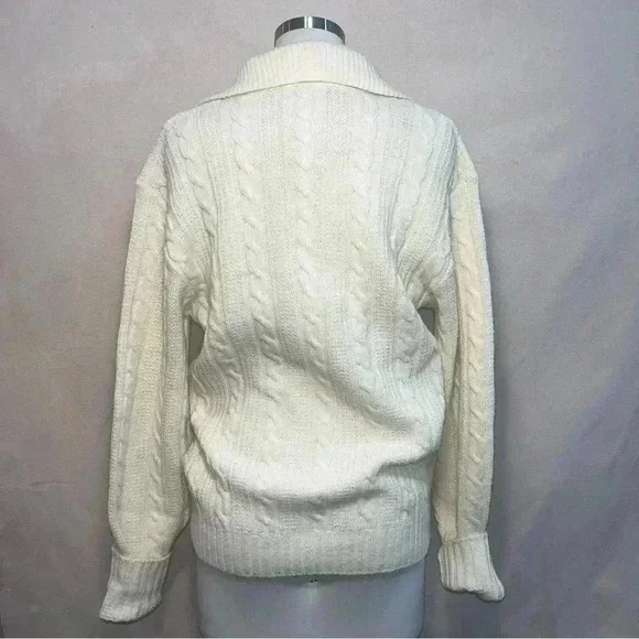 Vintage | Cableknit Collared Pullover Sweater - Cream / Sz M - Picture 3 of 8
